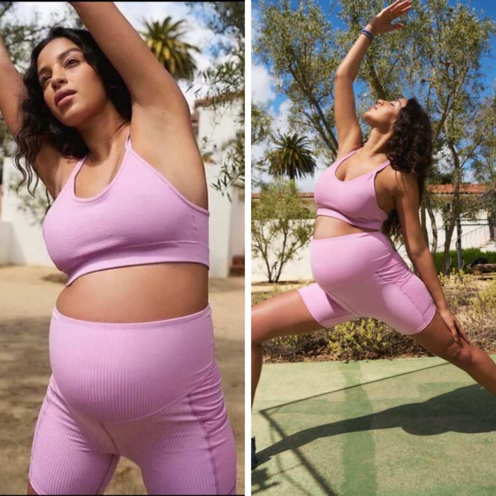Hatch x Free People Movement Maternity High-Waisted Shorts in Pink Orchid